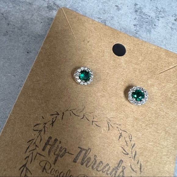 Lab-Created Emerald & 1/7 ct. tw. Diamond Earrings in Sterling Silver - Picture 4 of 6
